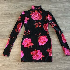 Rose turtleneck long sleeve dress